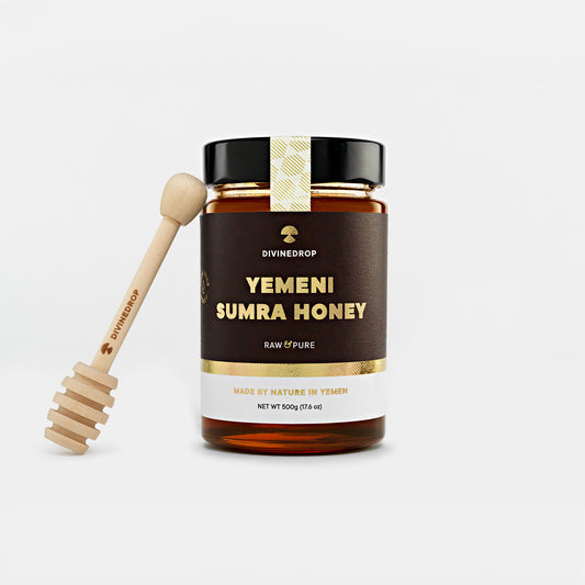 Yemeni Sumra Honey – 500g Jar with Wooden Honey Dipper, 100% Raw and Natural.