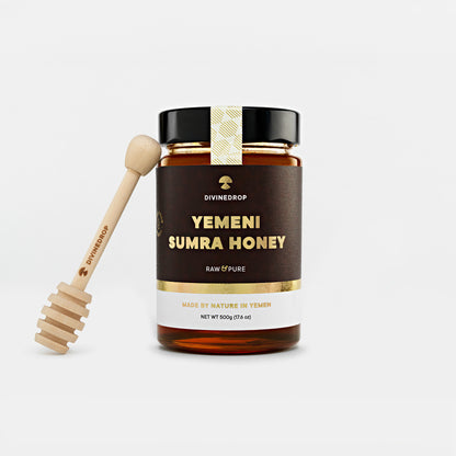 Yemeni Sumra Honey – 500g Jar with Wooden Honey Dipper, 100% Raw and Natural.